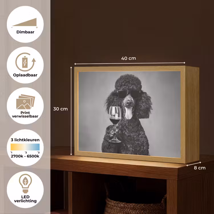 Lightbox - Wandlamp - Hond - Krullen - Zonnebril - Wijn — 10
