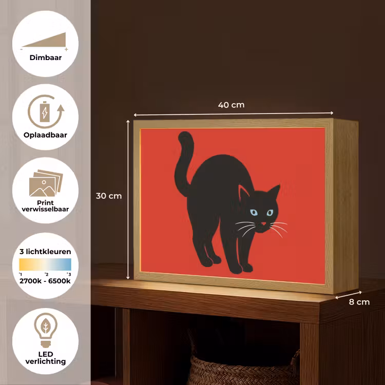 Lightbox - Wandlamp - Kat - Zwart - Staart — 10