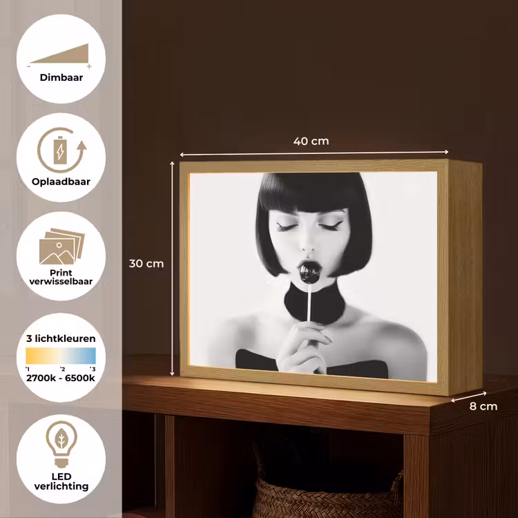 Lightbox - Wandlamp - Vrouw - Lolly - Zwart - Wit — 10