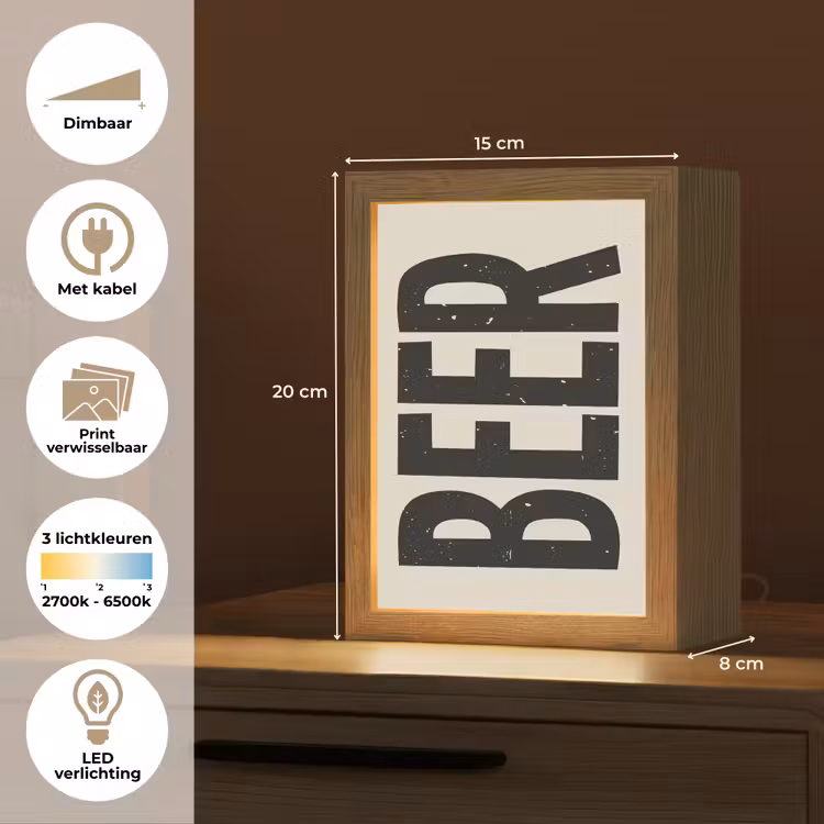 Lightbox - Wandlamp - Beer - Vintage - Zwart - Beige — 9