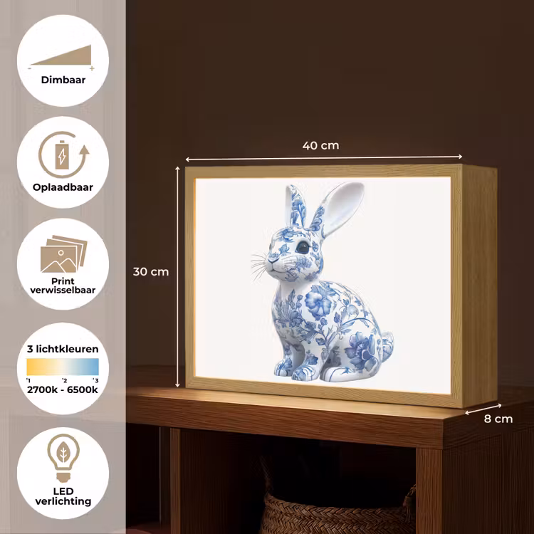 Lightbox - Wandlamp - Delftsblauw - Haasje - Wit — 10