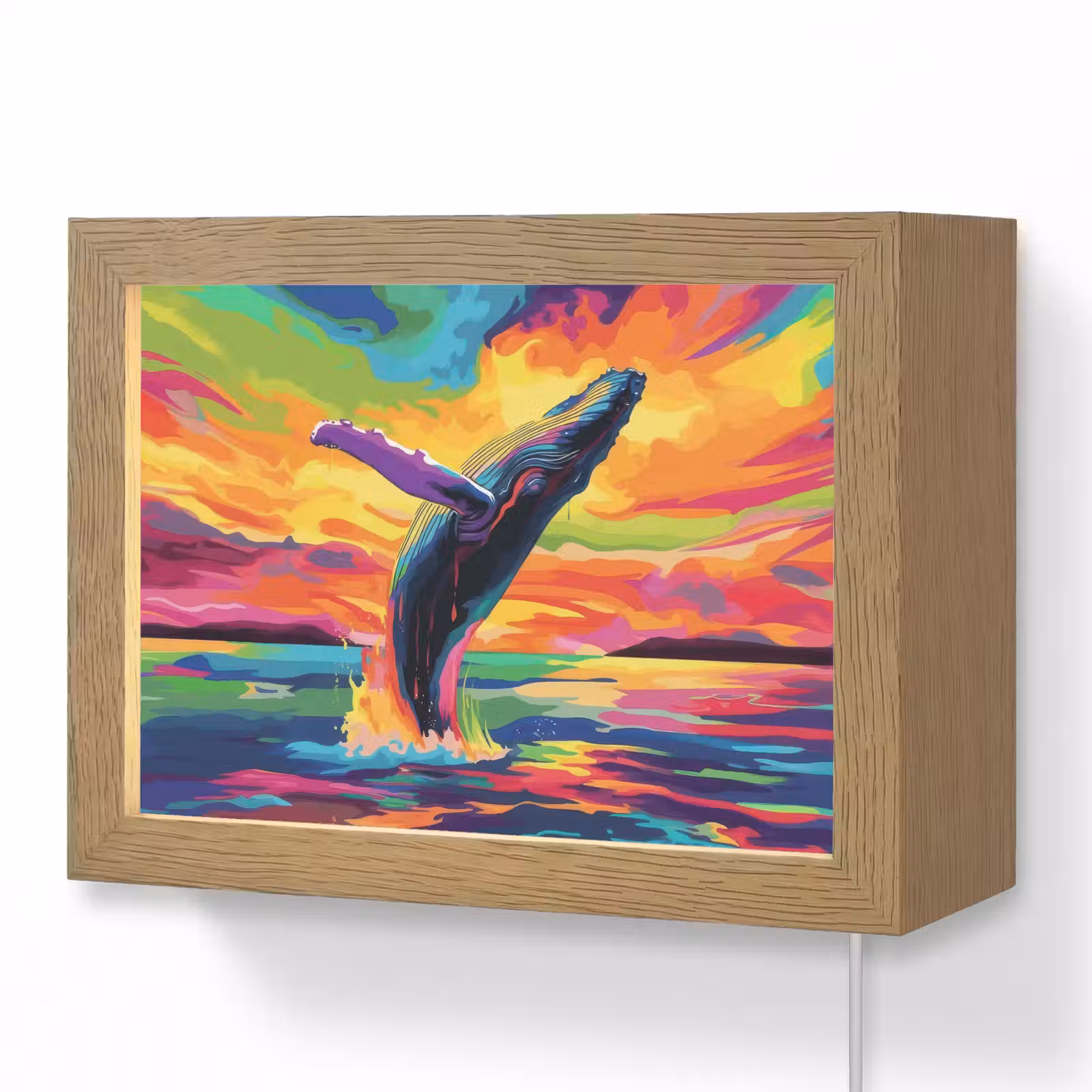 Lightbox - Wandlamp - Zonsondergang - Walvis - Geschilderd - Kleurrijk — 1