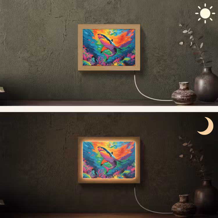 Lightbox - Wandlamp - Haai - Koraalrif - Abstract - Kleurrijk — 3