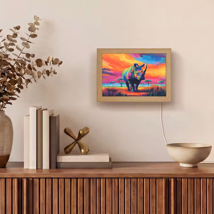 Lightbox - Wandlamp - Neushoorn - Zonsondergang - Savanna - Kleurrijk — 4