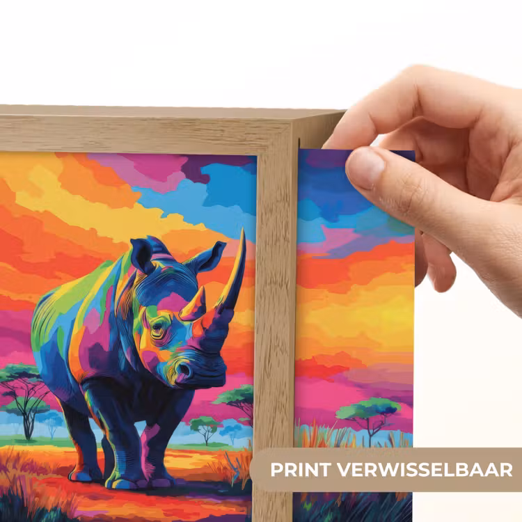 Lightbox - Wandlamp - Neushoorn - Zonsondergang - Savanna - Kleurrijk — 6