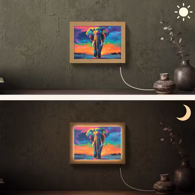 Lightbox - Wandlamp - Olifant - Kleurrijk - Lucht - Abstract — 3