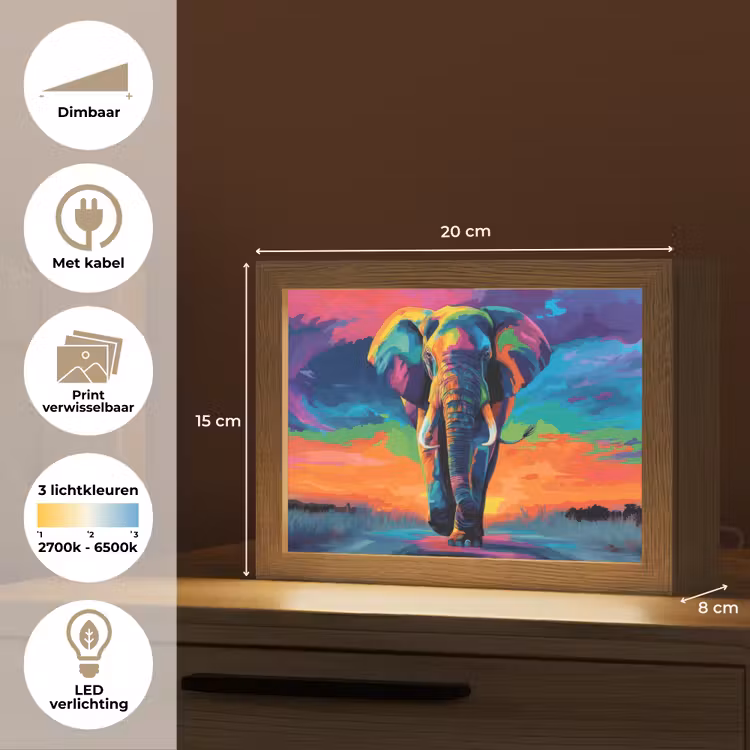 Lightbox - Wandlamp - Olifant - Kleurrijk - Lucht - Abstract — 9