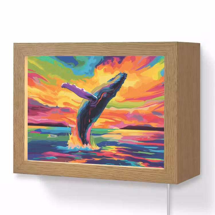 Lightbox - Wandlamp - Zonsondergang - Walvis - Geschilderd - Kleurrijk — 1