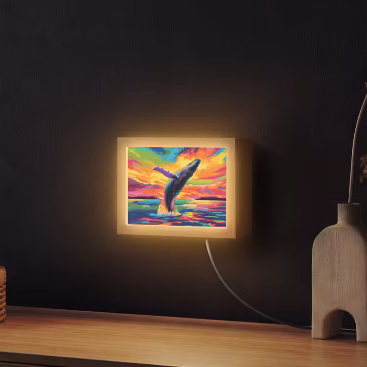 Lightbox - Wandlamp - Zonsondergang - Walvis - Geschilderd - Kleurrijk — 2