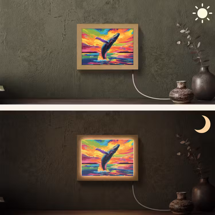Lightbox - Wandlamp - Zonsondergang - Walvis - Geschilderd - Kleurrijk — 3