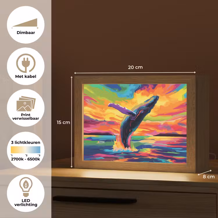 Lightbox - Wandlamp - Zonsondergang - Walvis - Geschilderd - Kleurrijk — 9