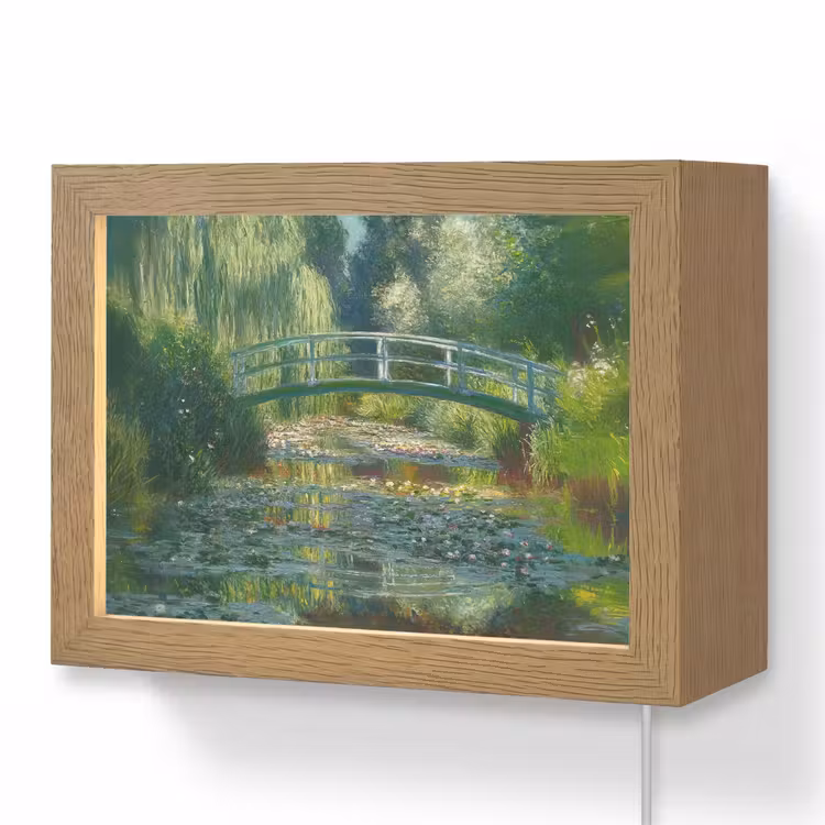 Lightbox - Wandlamp - Brug - Hout - Vijver - Waterlelies — 1
