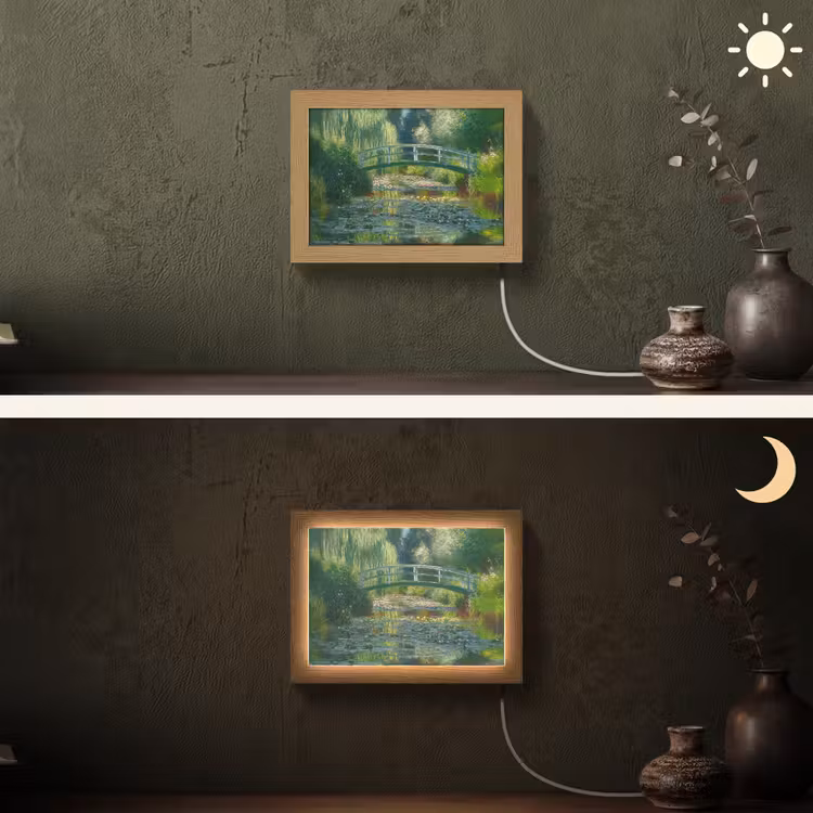 Lightbox - Wandlamp - Brug - Hout - Vijver - Waterlelies — 3