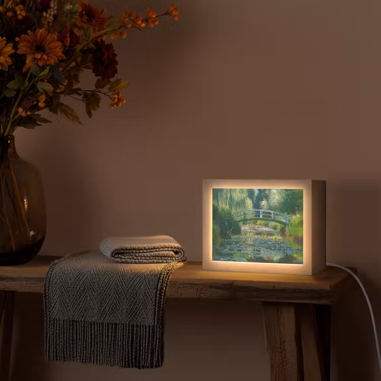 Lightbox - Wandlamp - Brug - Hout - Vijver - Waterlelies — 5