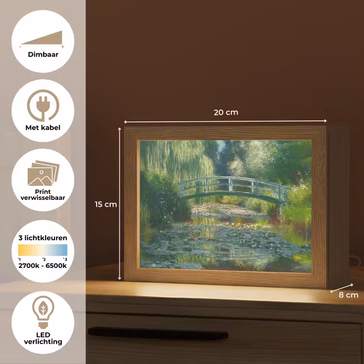 Lightbox - Wandlamp - Brug - Hout - Vijver - Waterlelies — 9