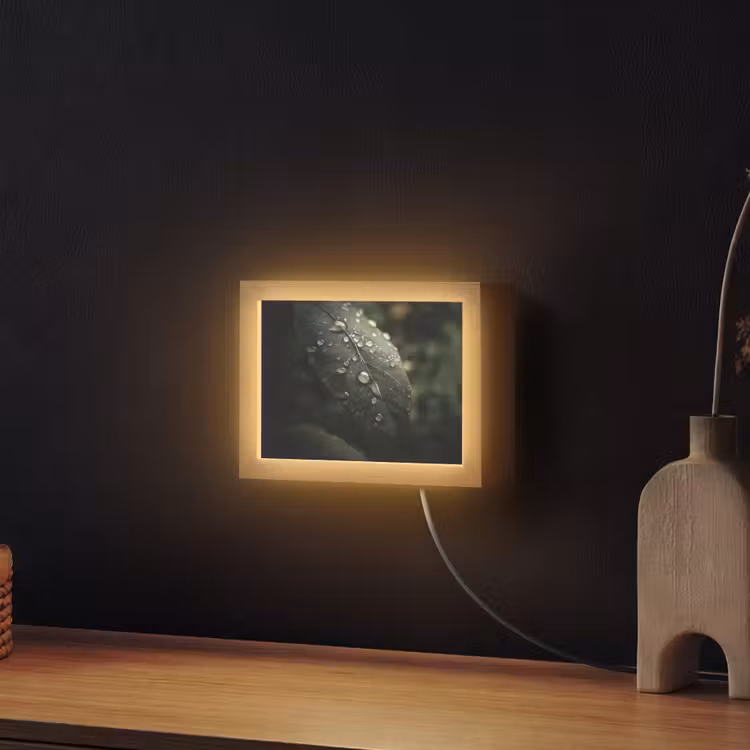 Lightbox - Wandlamp - Blad - Groen - Nerven - Regendruppels — 2