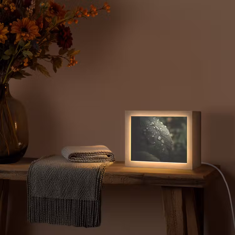 Lightbox - Wandlamp - Blad - Groen - Nerven - Regendruppels — 5