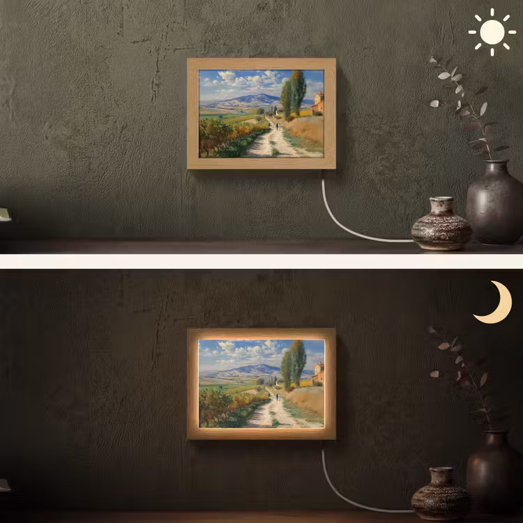 Lightbox - Wandlamp - Mensen - Wandelen - Zandpad - Velden — 3