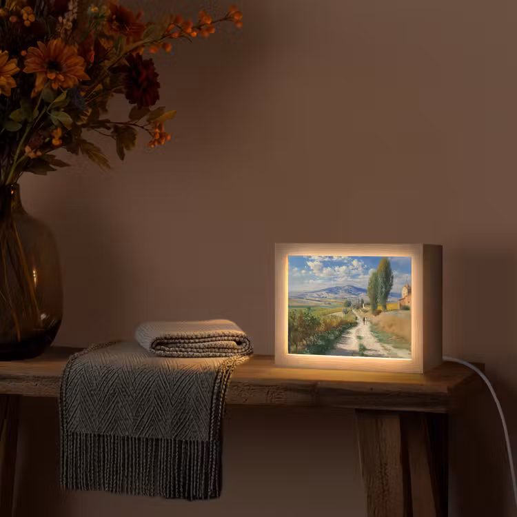 Lightbox - Wandlamp - Mensen - Wandelen - Zandpad - Velden — 5