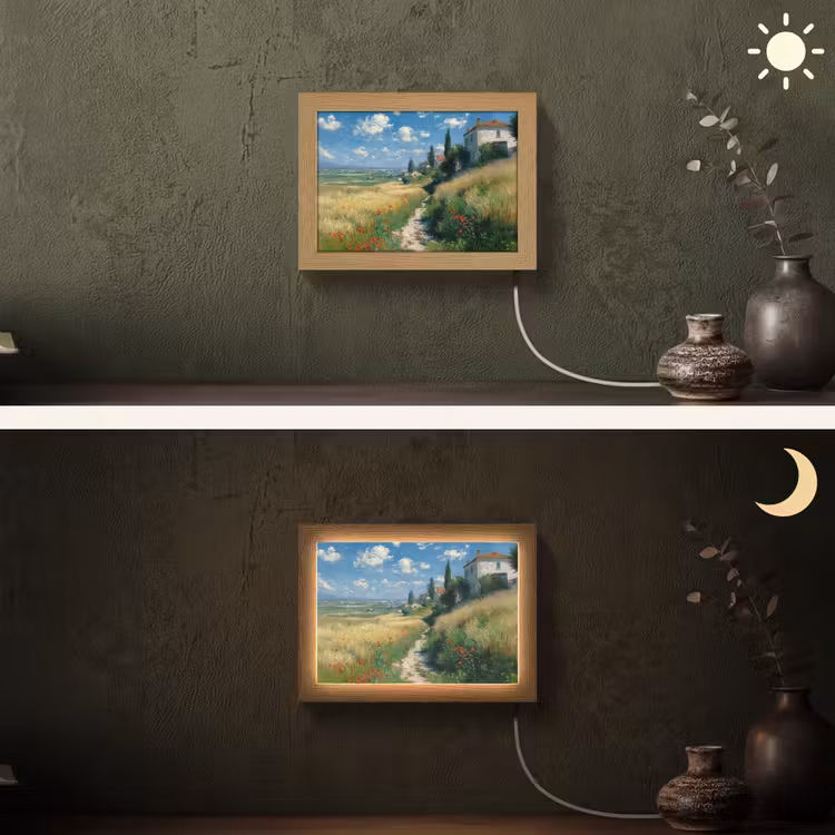 Lightbox - Wandlamp - Zandpad - Huis - Bomen - Grasveld — 3