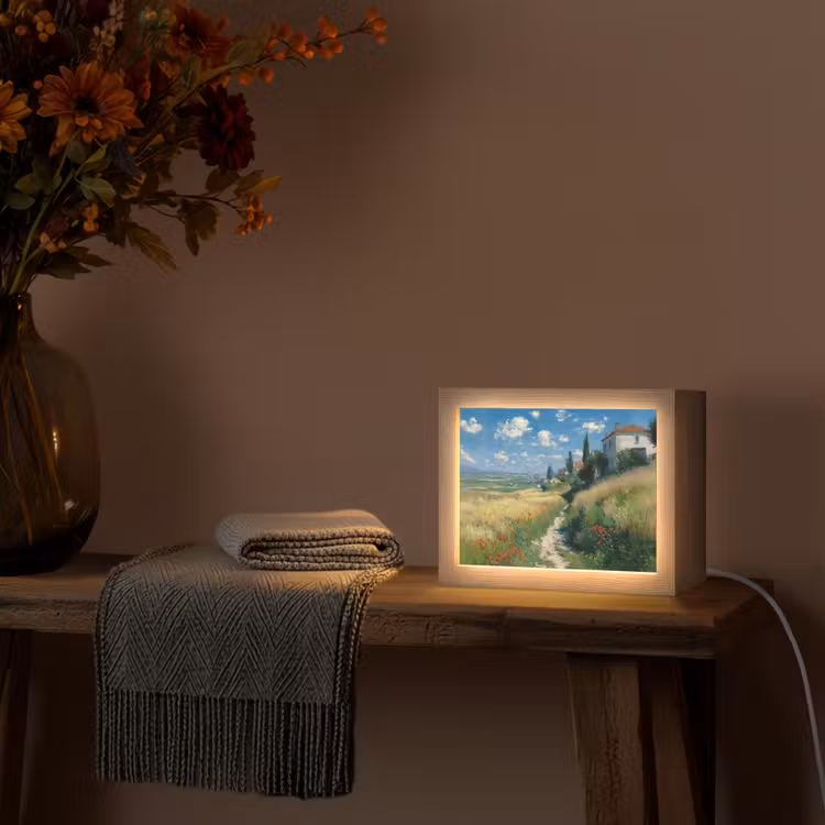 Lightbox - Wandlamp - Zandpad - Huis - Bomen - Grasveld — 5