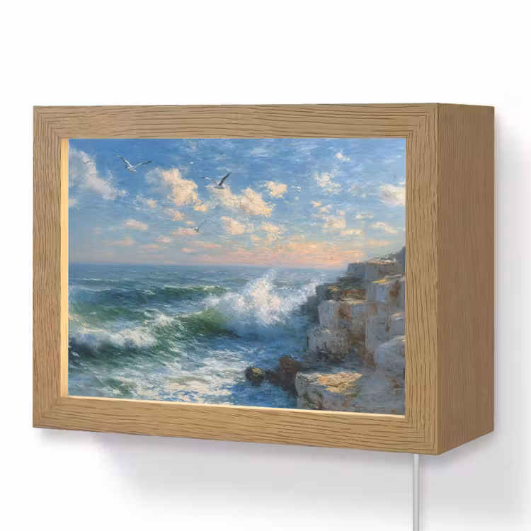 Lightbox - Wandlamp - Zee - Golven - Rotsen - Meeuwen — 1