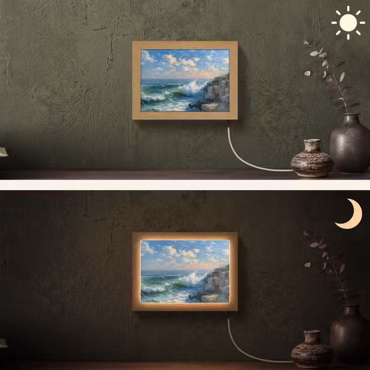 Lightbox - Wandlamp - Zee - Golven - Rotsen - Meeuwen — 3