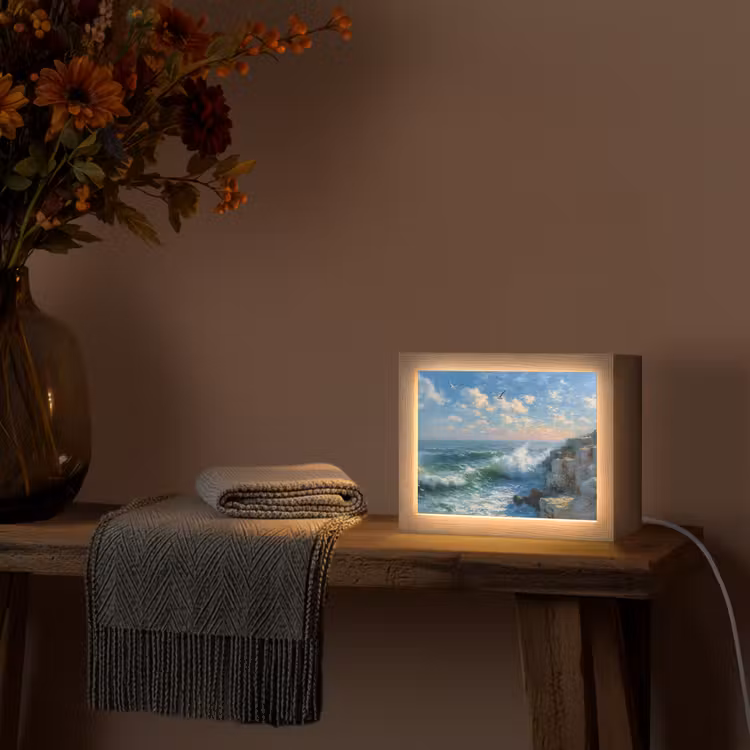 Lightbox - Wandlamp - Zee - Golven - Rotsen - Meeuwen — 5