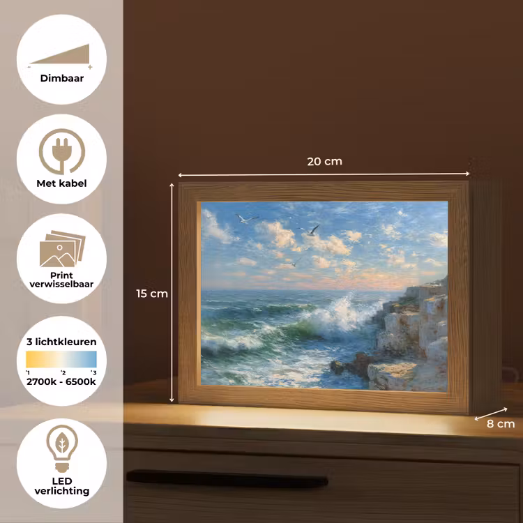 Lightbox - Wandlamp - Zee - Golven - Rotsen - Meeuwen — 9
