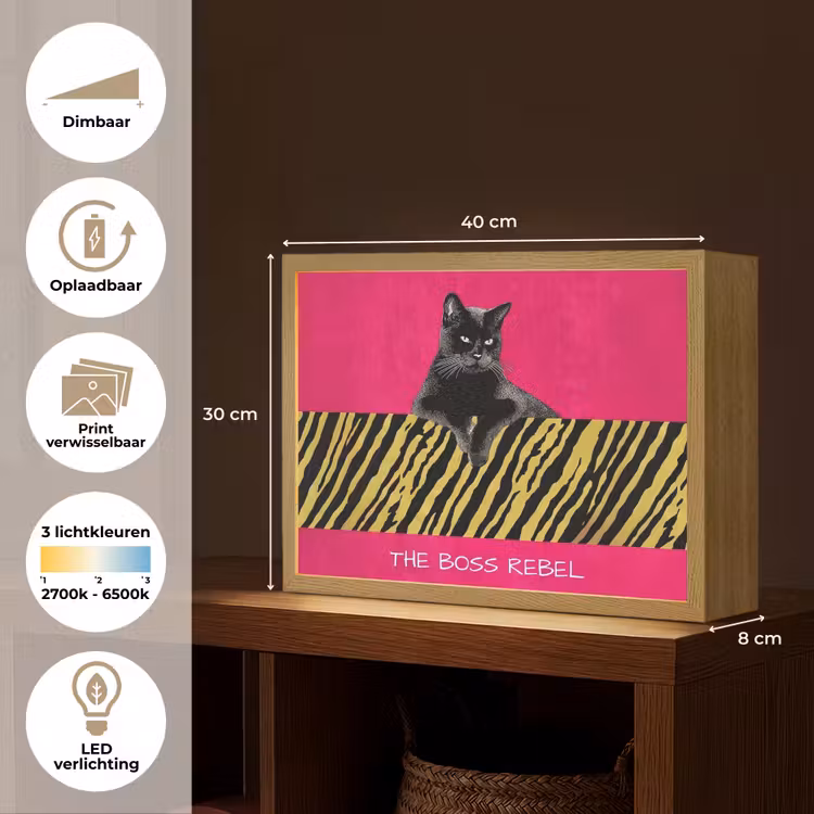 Lightbox - Wandlamp - Kat - Baas - Roze - Tijgerprint — 10