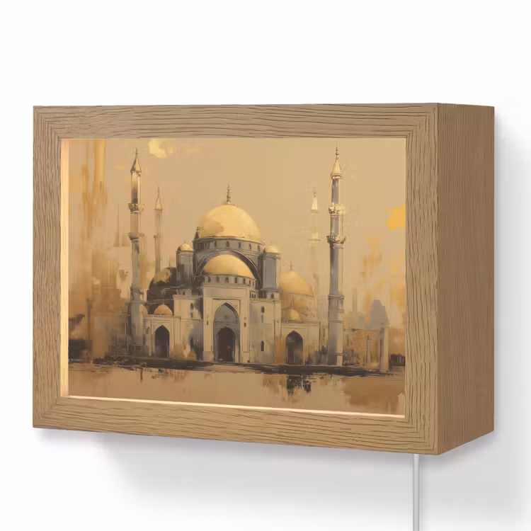 Lightbox - Wandlamp - Goud - Abstracte penseelstreken - Moskee — 1