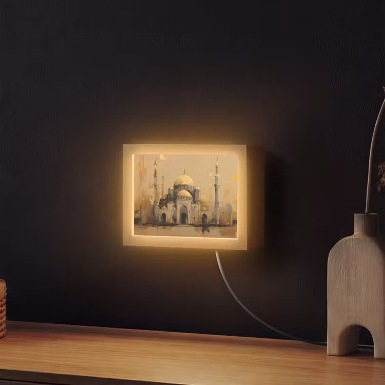 Lightbox - Wandlamp - Goud - Abstracte penseelstreken - Moskee — 2