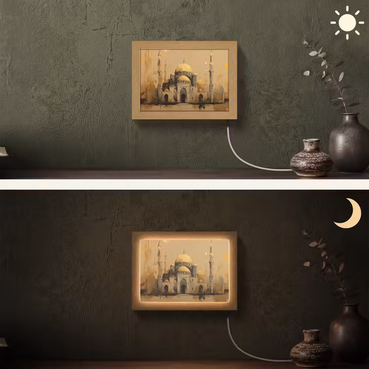Lightbox - Wandlamp - Goud - Abstracte penseelstreken - Moskee — 3