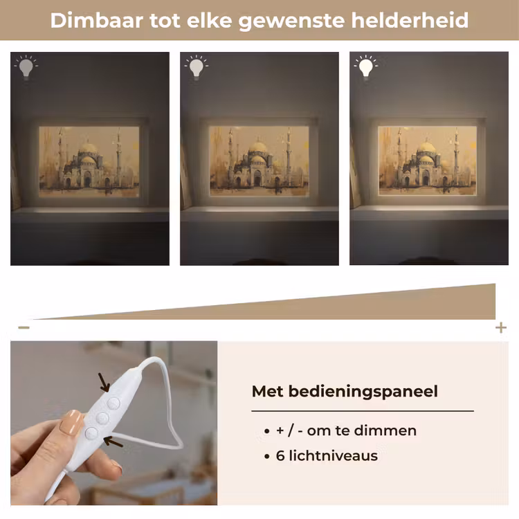 Lightbox - Wandlamp - Goud - Abstracte penseelstreken - Moskee — 8