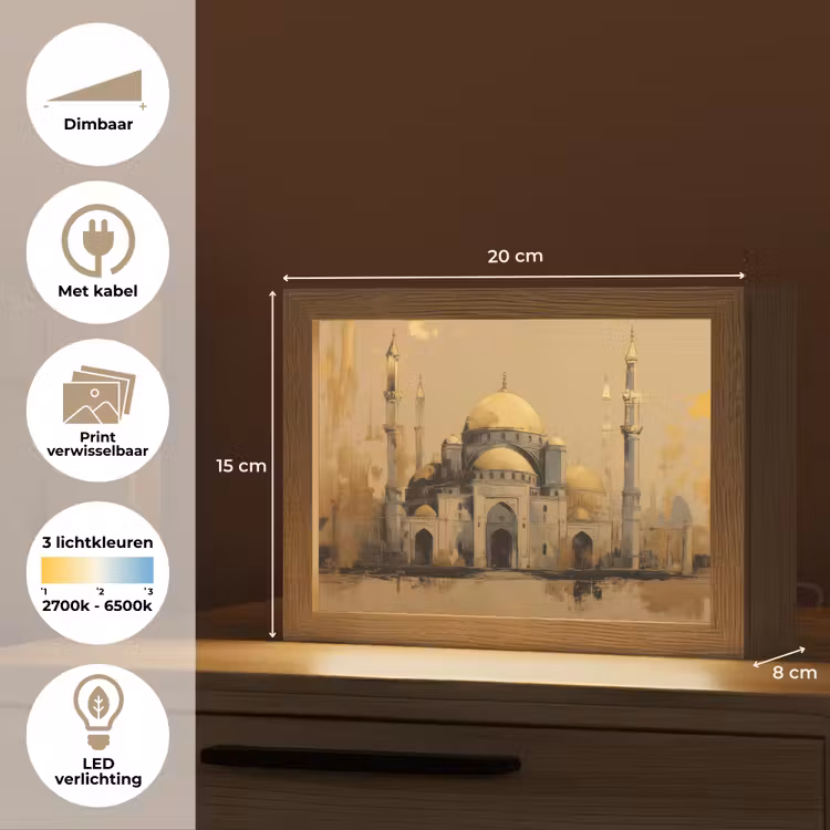 Lightbox - Wandlamp - Goud - Abstracte penseelstreken - Moskee — 9