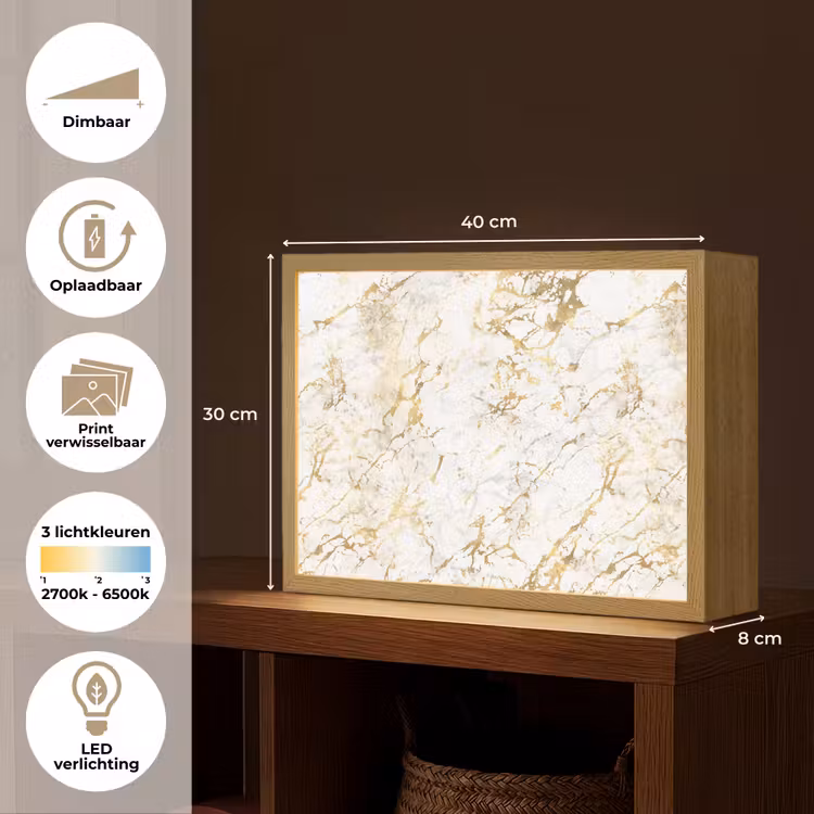 Lightbox - Wandlamp - Goudspatten - Wit - Marmer — 10