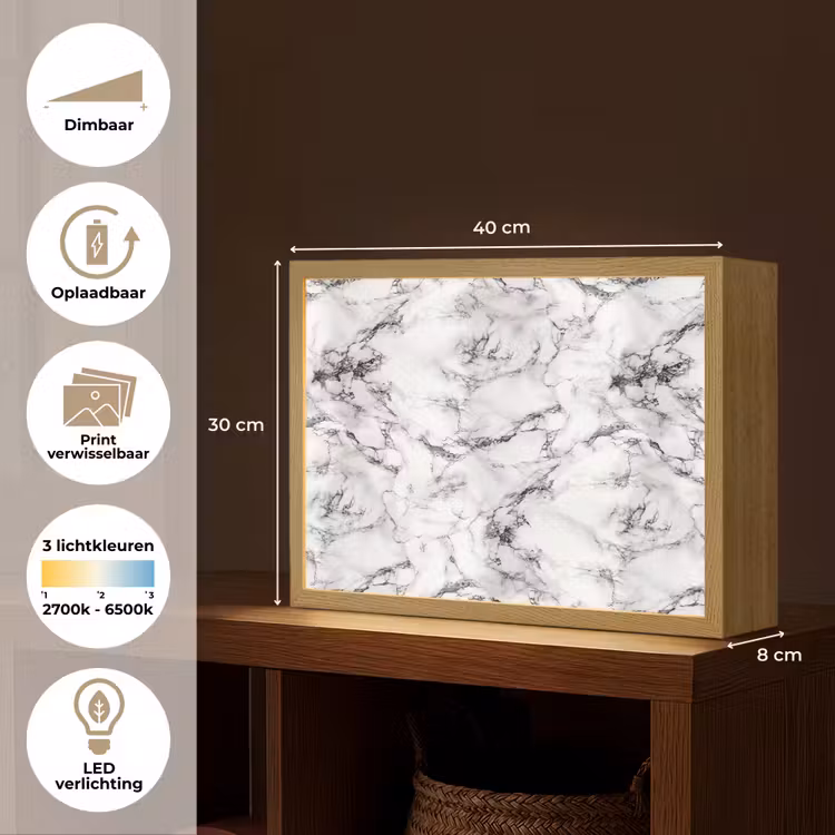 Lightbox - Wandlamp - Marmer - Zwart - Dramatisch - Wit — 10