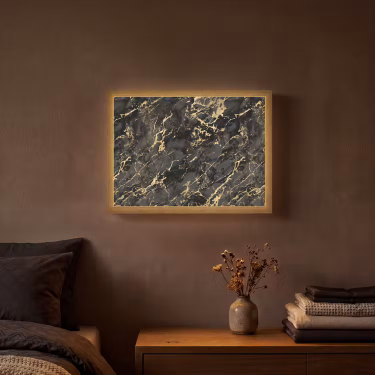 Lightbox - Wandlamp - Marmer - Zwart - Goudstructuur — 3