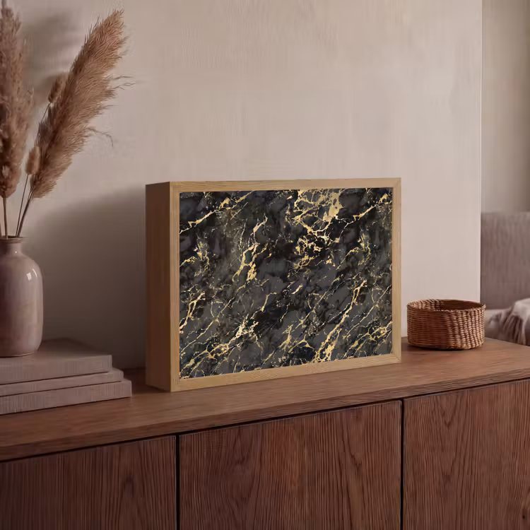 Lightbox - Wandlamp - Marmer - Zwart - Goudstructuur — 4