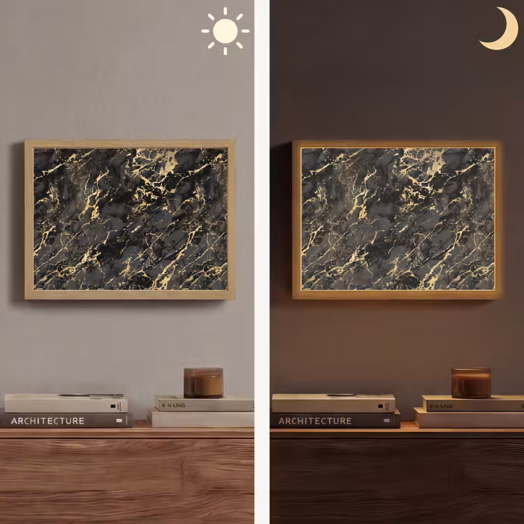 Lightbox - Wandlamp - Marmer - Zwart - Goudstructuur — 6