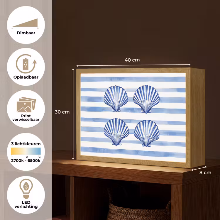 Lightbox - Wandlamp - Vier schelpen - Blauw - Wit - Strepen — 10