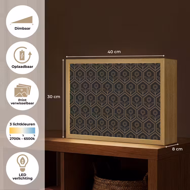 Lightbox - Wandlamp - Zeshoek - Zwart - Goud - Bloem — 10