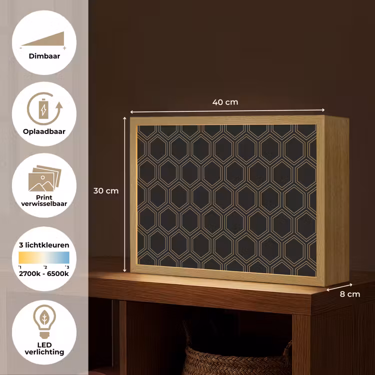 Lightbox - Wandlamp - Zwart - Goud - Zeshoek — 10