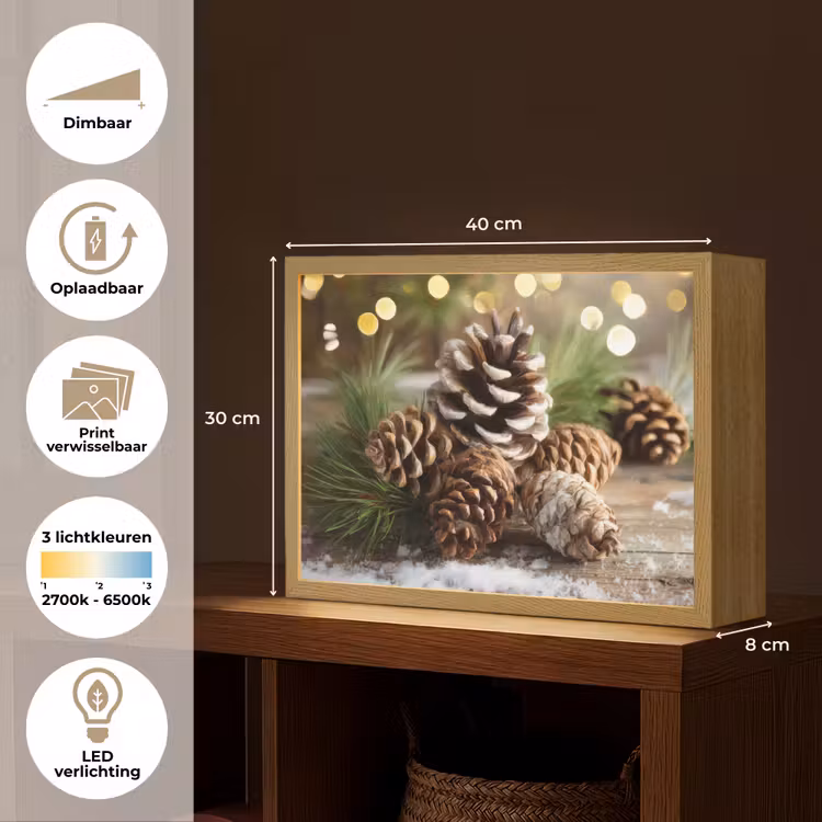 Lightbox - Wandlamp - Dennenappels - Kerstsfeer - Bruin - Groen — 10