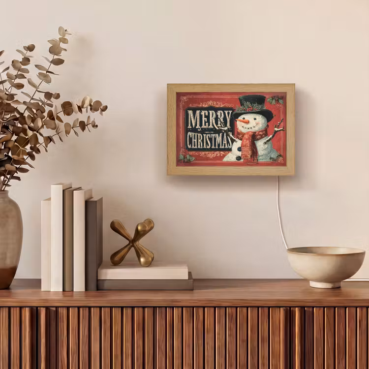 Lightbox - Wandlamp - Klassiek - Kerstgroet - Sneeuwpop - Rood — 4