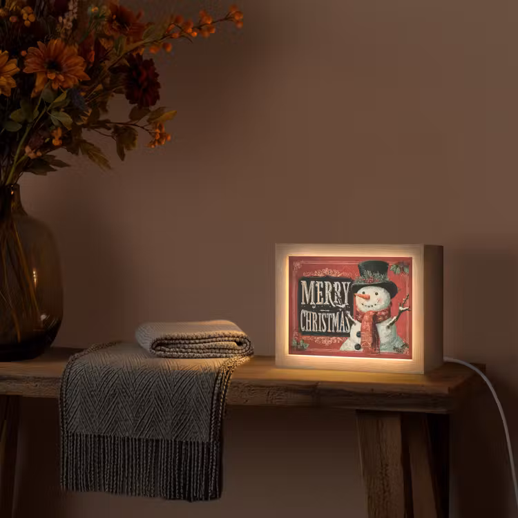 Lightbox - Wandlamp - Klassiek - Kerstgroet - Sneeuwpop - Rood — 5