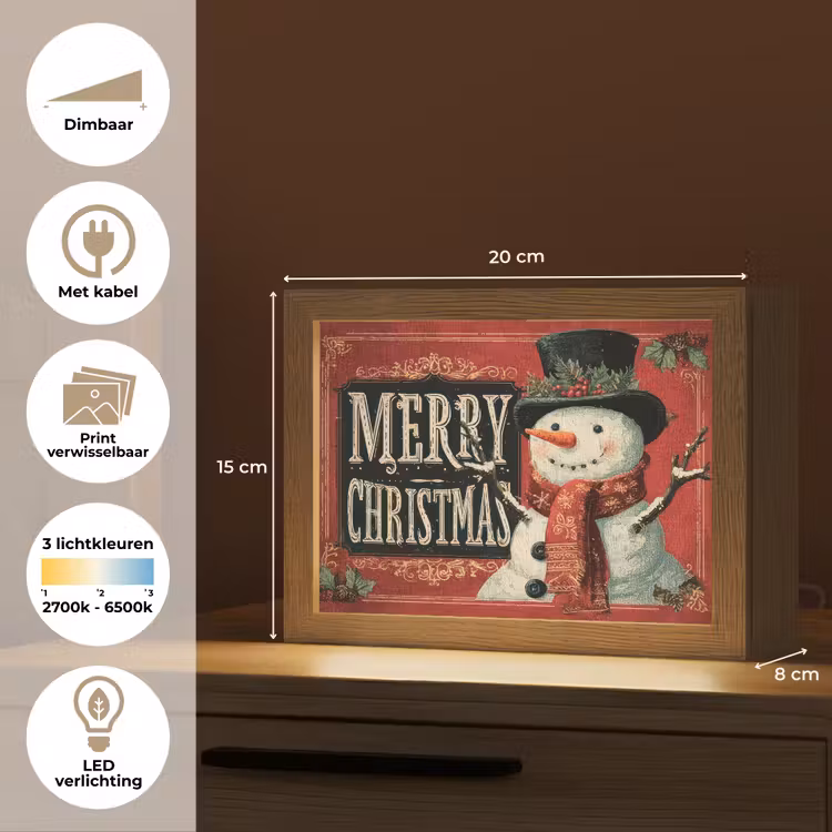 Lightbox - Wandlamp - Klassiek - Kerstgroet - Sneeuwpop - Rood — 9