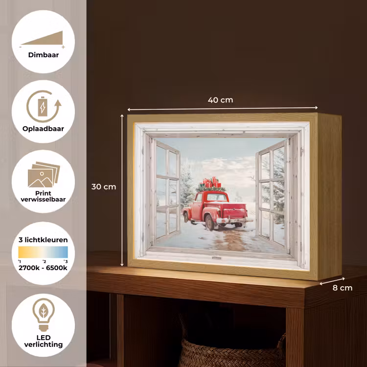 Lightbox - Wandlamp - Auto - Rood - Cadeaus - Winter - Kerst - Doorkijk - Wit — 10