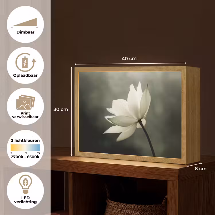 Lightbox - Wandlamp - Wit - Lotus - Donker - Bloem — 10