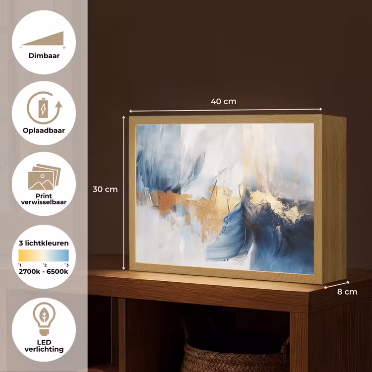 Lightbox - Wandlamp - Goud - Blauw - Verf - Kunst - Modern — 10